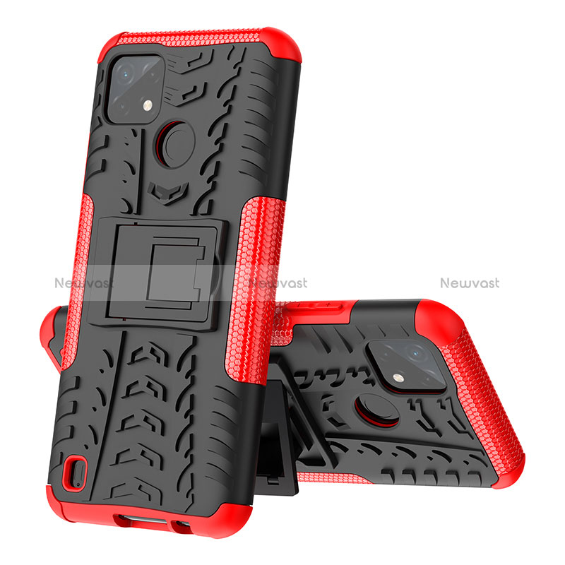 Silicone Matte Finish and Plastic Back Cover Case with Stand JX1 for Realme C21Y Red