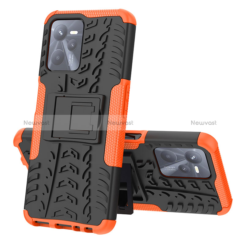 Silicone Matte Finish and Plastic Back Cover Case with Stand JX1 for Realme C35 Orange