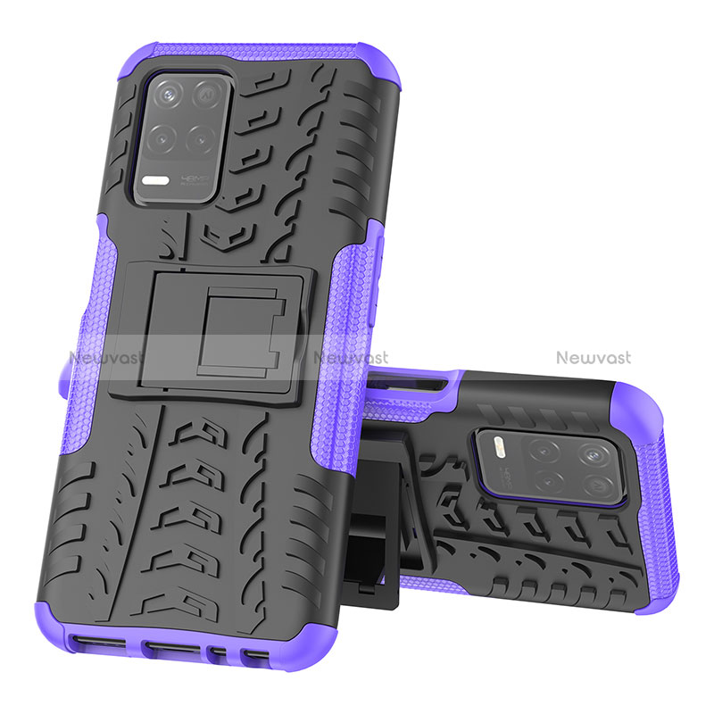 Silicone Matte Finish and Plastic Back Cover Case with Stand JX1 for Realme Narzo 30 5G Purple