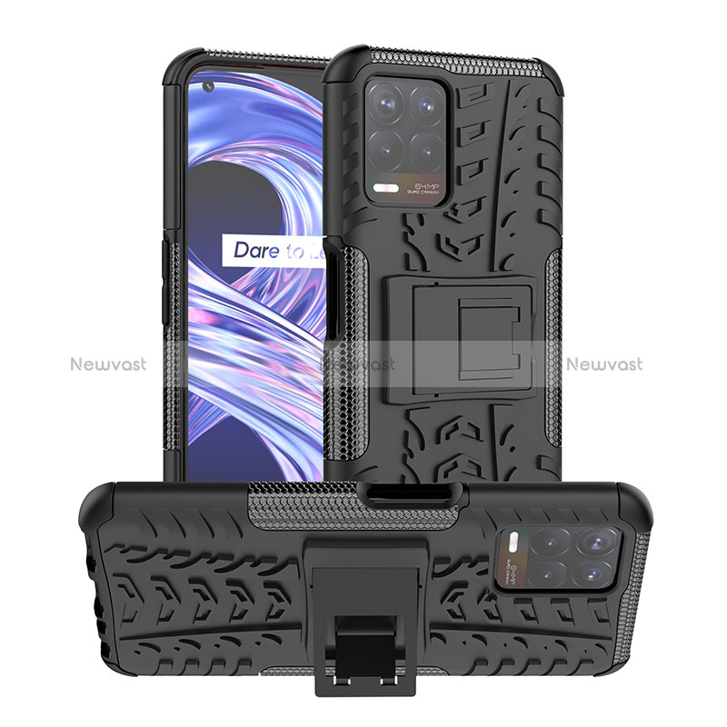 Silicone Matte Finish and Plastic Back Cover Case with Stand JX1 for Realme Narzo 50 4G Black