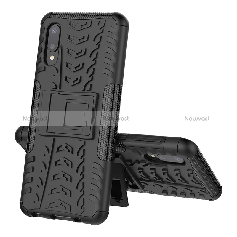 Silicone Matte Finish and Plastic Back Cover Case with Stand JX1 for Samsung Galaxy A02 Black