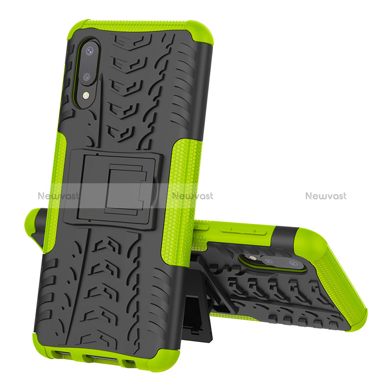 Silicone Matte Finish and Plastic Back Cover Case with Stand JX1 for Samsung Galaxy A02 Green