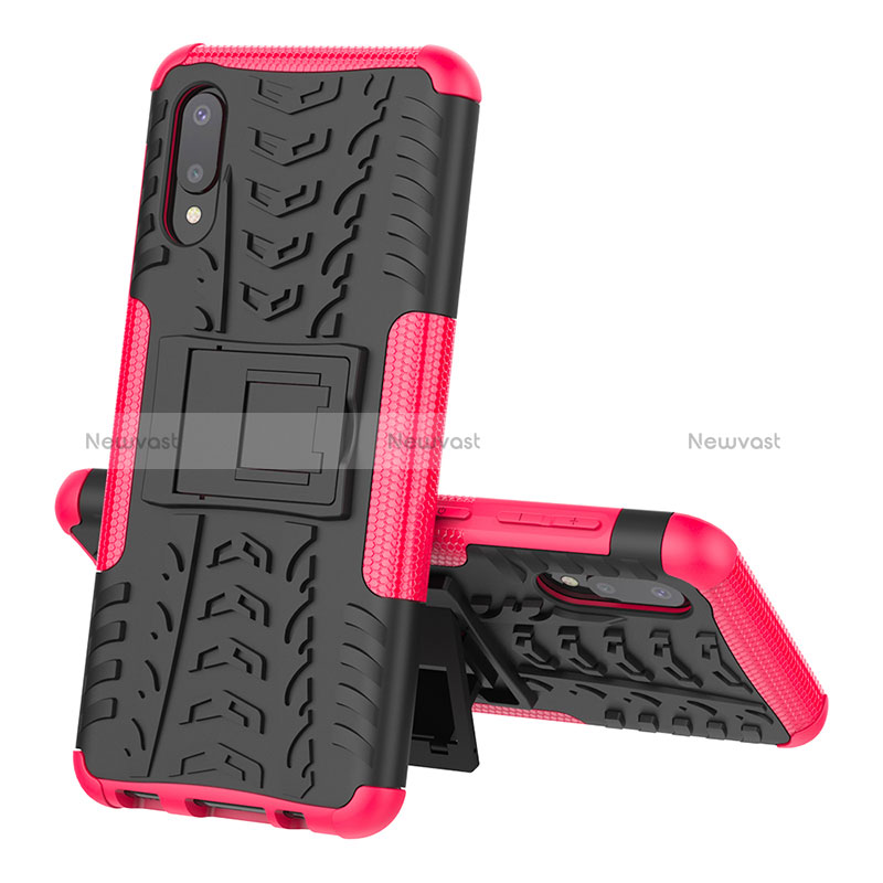 Silicone Matte Finish and Plastic Back Cover Case with Stand JX1 for Samsung Galaxy A02 Hot Pink