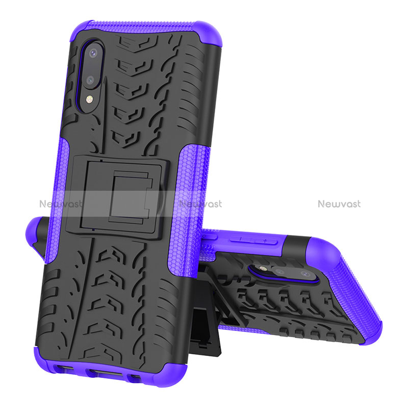 Silicone Matte Finish and Plastic Back Cover Case with Stand JX1 for Samsung Galaxy A02 Purple