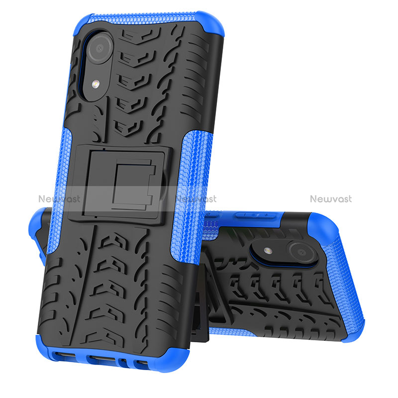 Silicone Matte Finish and Plastic Back Cover Case with Stand JX1 for Samsung Galaxy A03 Core Blue