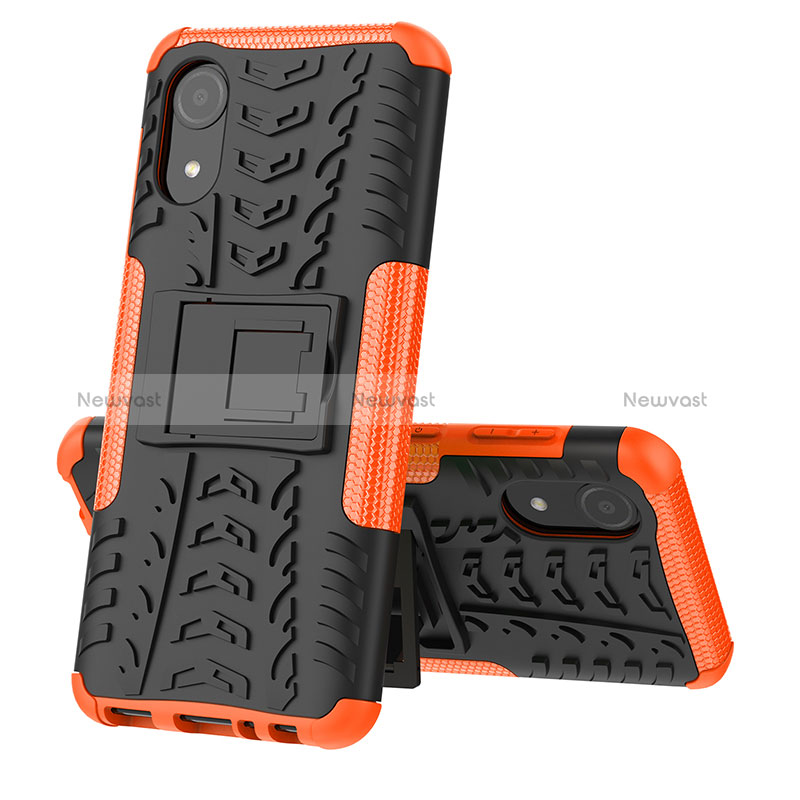 Silicone Matte Finish and Plastic Back Cover Case with Stand JX1 for Samsung Galaxy A03 Core Orange