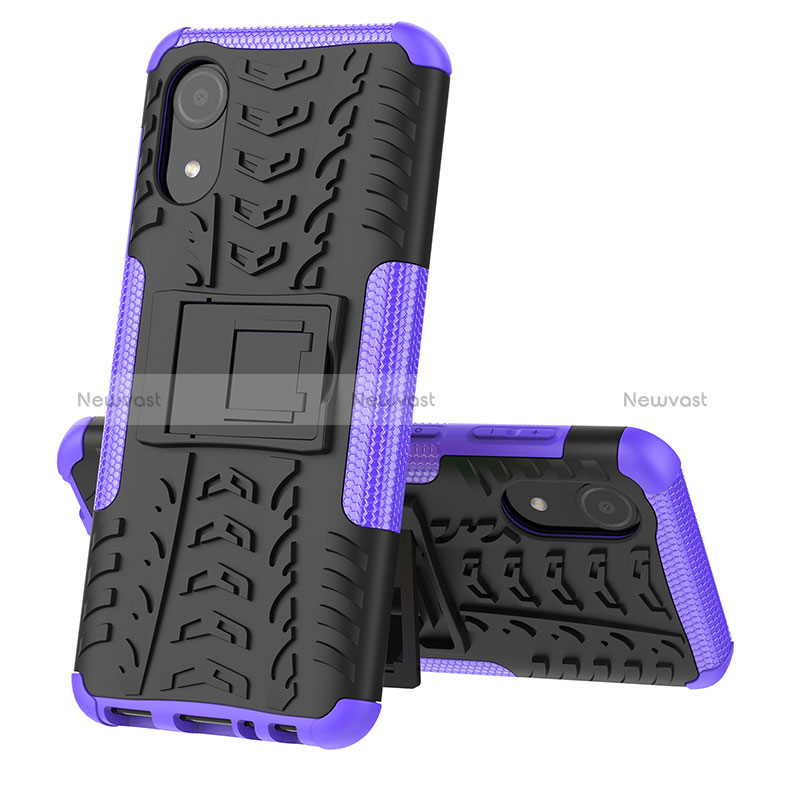 Silicone Matte Finish and Plastic Back Cover Case with Stand JX1 for Samsung Galaxy A03 Core Purple