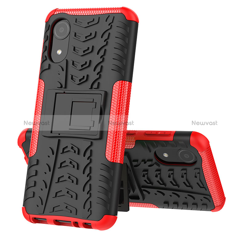 Silicone Matte Finish and Plastic Back Cover Case with Stand JX1 for Samsung Galaxy A03 Core Red