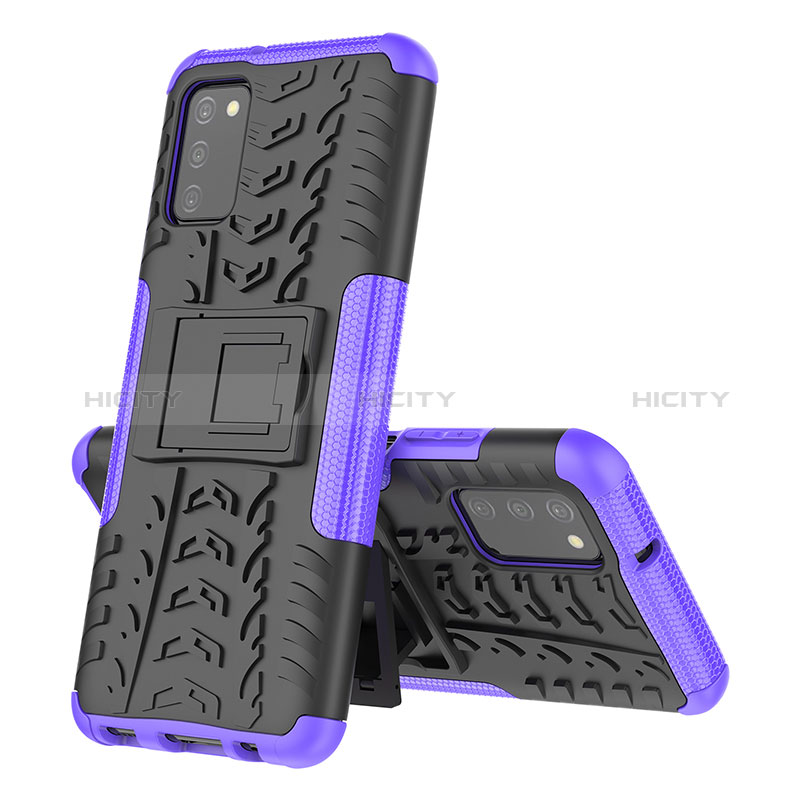 Silicone Matte Finish and Plastic Back Cover Case with Stand JX1 for Samsung Galaxy A03s Purple
