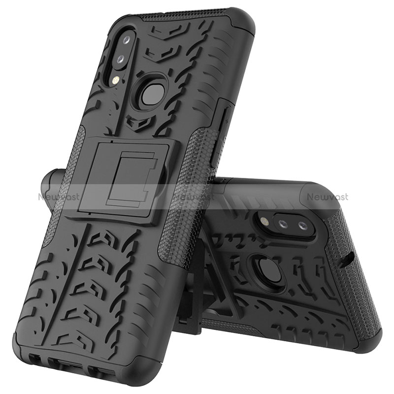 Silicone Matte Finish and Plastic Back Cover Case with Stand JX1 for Samsung Galaxy A10s Black