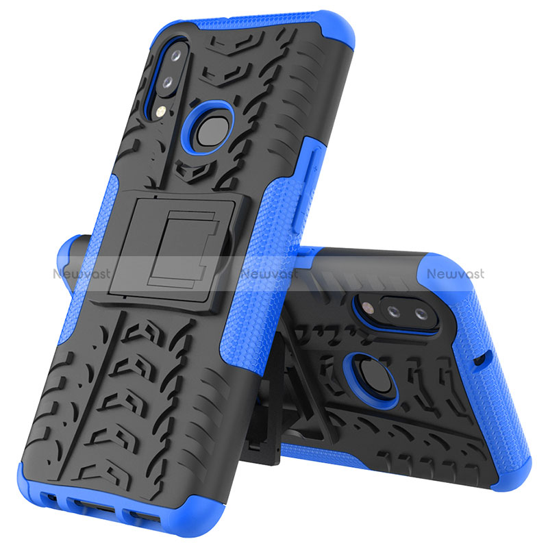 Silicone Matte Finish and Plastic Back Cover Case with Stand JX1 for Samsung Galaxy A10s Blue