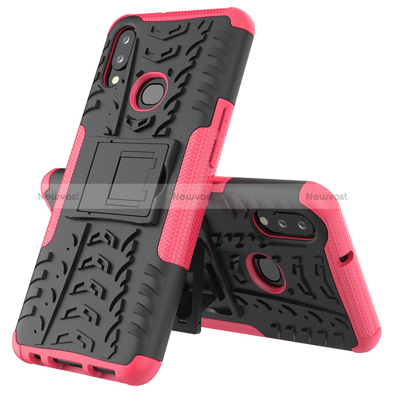 Silicone Matte Finish and Plastic Back Cover Case with Stand JX1 for Samsung Galaxy A10s Hot Pink