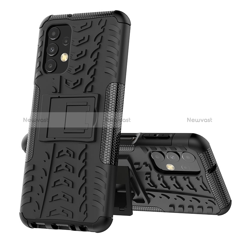 Silicone Matte Finish and Plastic Back Cover Case with Stand JX1 for Samsung Galaxy A13 4G Black