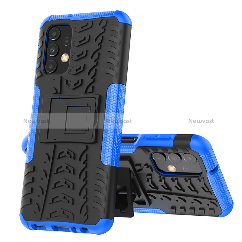 Silicone Matte Finish and Plastic Back Cover Case with Stand JX1 for Samsung Galaxy A13 4G Blue