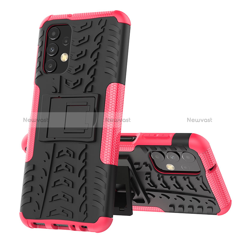 Silicone Matte Finish and Plastic Back Cover Case with Stand JX1 for Samsung Galaxy A13 4G Hot Pink