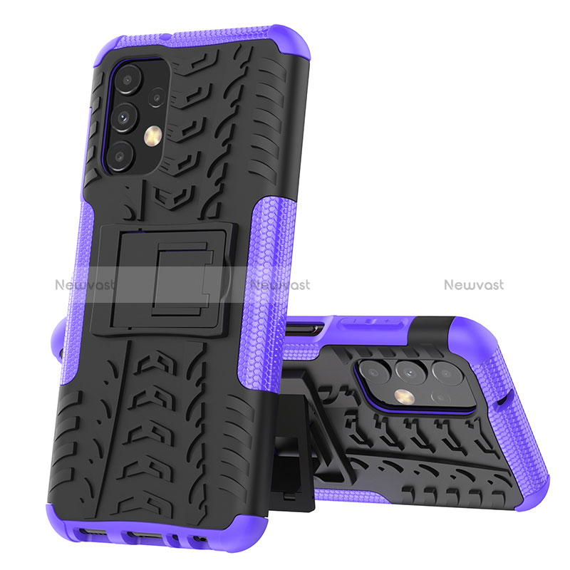 Silicone Matte Finish and Plastic Back Cover Case with Stand JX1 for Samsung Galaxy A13 4G Purple