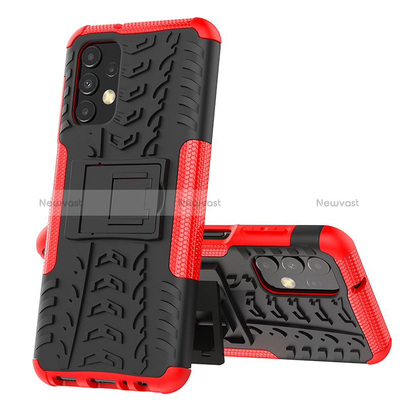 Silicone Matte Finish and Plastic Back Cover Case with Stand JX1 for Samsung Galaxy A13 4G Red