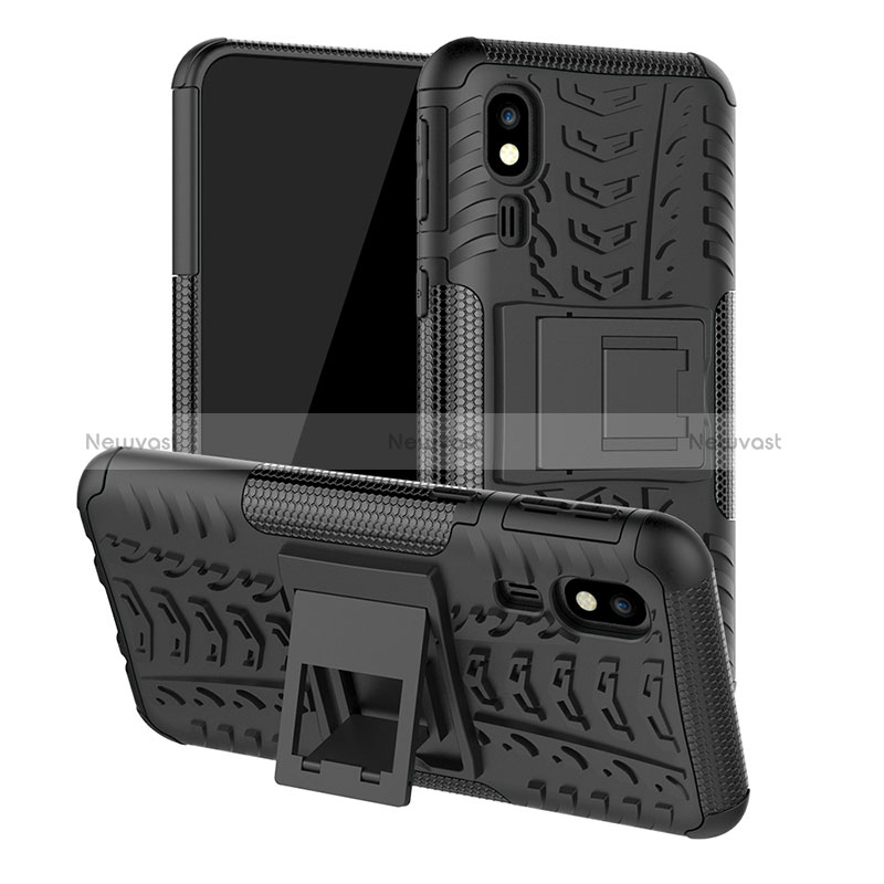 Silicone Matte Finish and Plastic Back Cover Case with Stand JX1 for Samsung Galaxy A2 Core A260F A260G Black