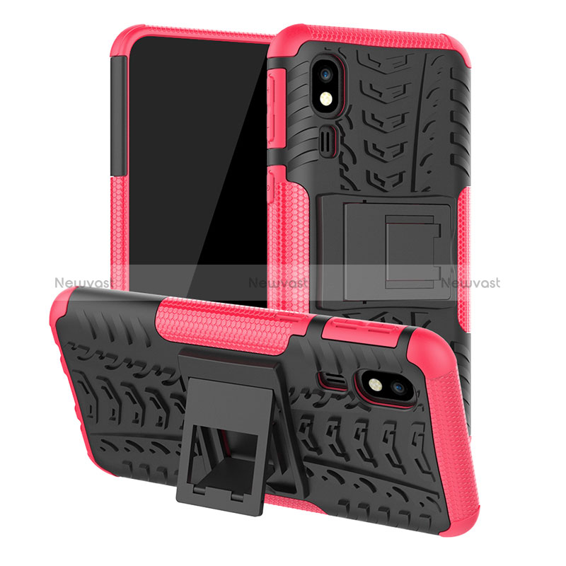 Silicone Matte Finish and Plastic Back Cover Case with Stand JX1 for Samsung Galaxy A2 Core A260F A260G Hot Pink