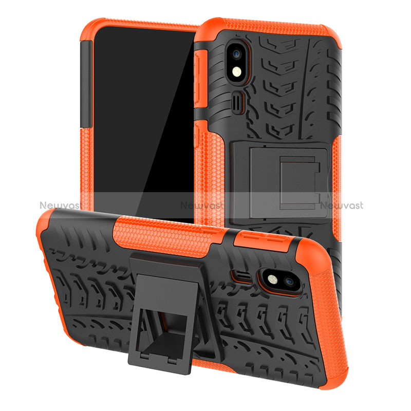 Silicone Matte Finish and Plastic Back Cover Case with Stand JX1 for Samsung Galaxy A2 Core A260F A260G Orange