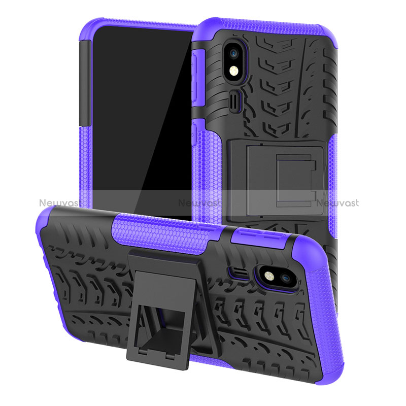 Silicone Matte Finish and Plastic Back Cover Case with Stand JX1 for Samsung Galaxy A2 Core A260F A260G Purple