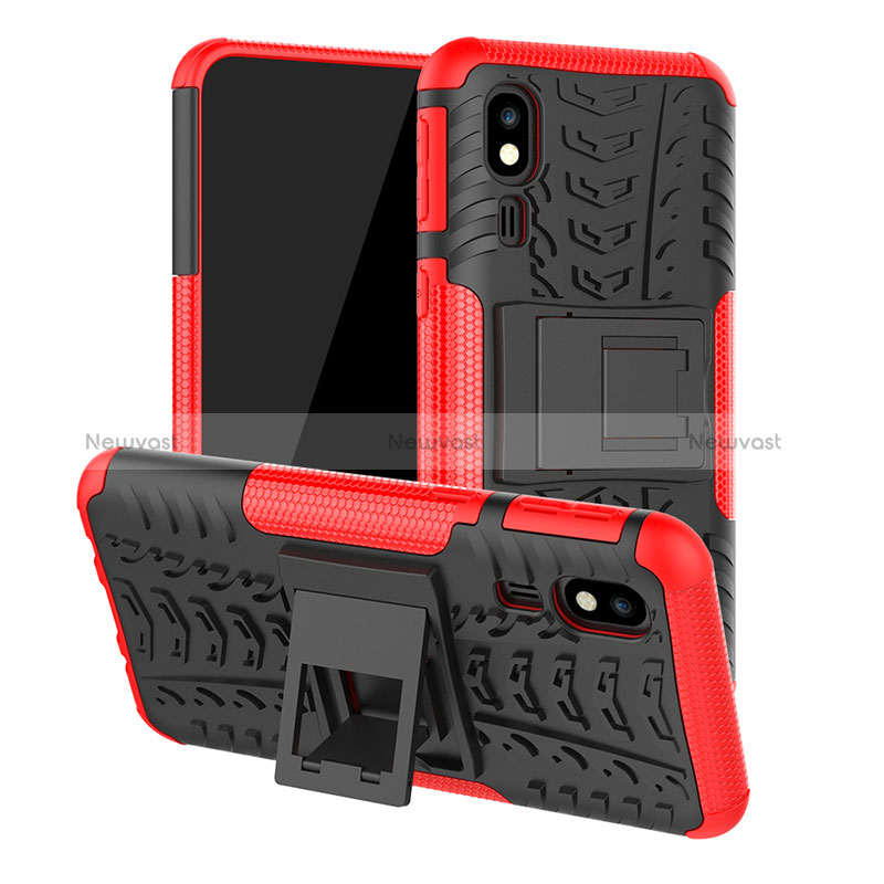 Silicone Matte Finish and Plastic Back Cover Case with Stand JX1 for Samsung Galaxy A2 Core A260F A260G Red