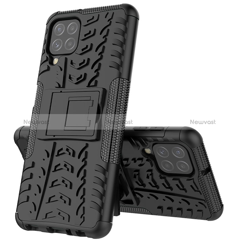 Silicone Matte Finish and Plastic Back Cover Case with Stand JX1 for Samsung Galaxy A22 4G Black