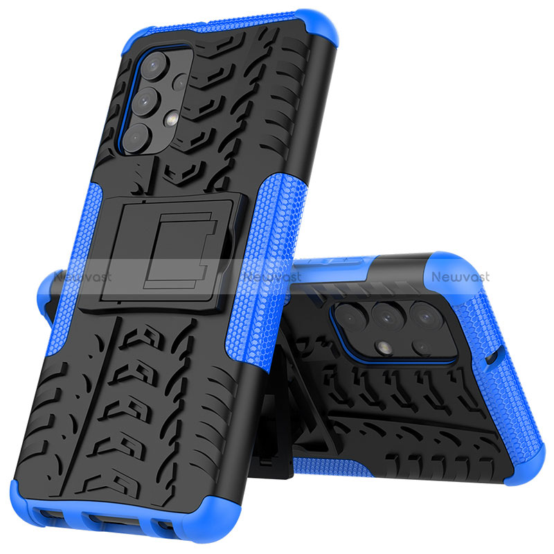 Silicone Matte Finish and Plastic Back Cover Case with Stand JX1 for Samsung Galaxy A32 4G Blue