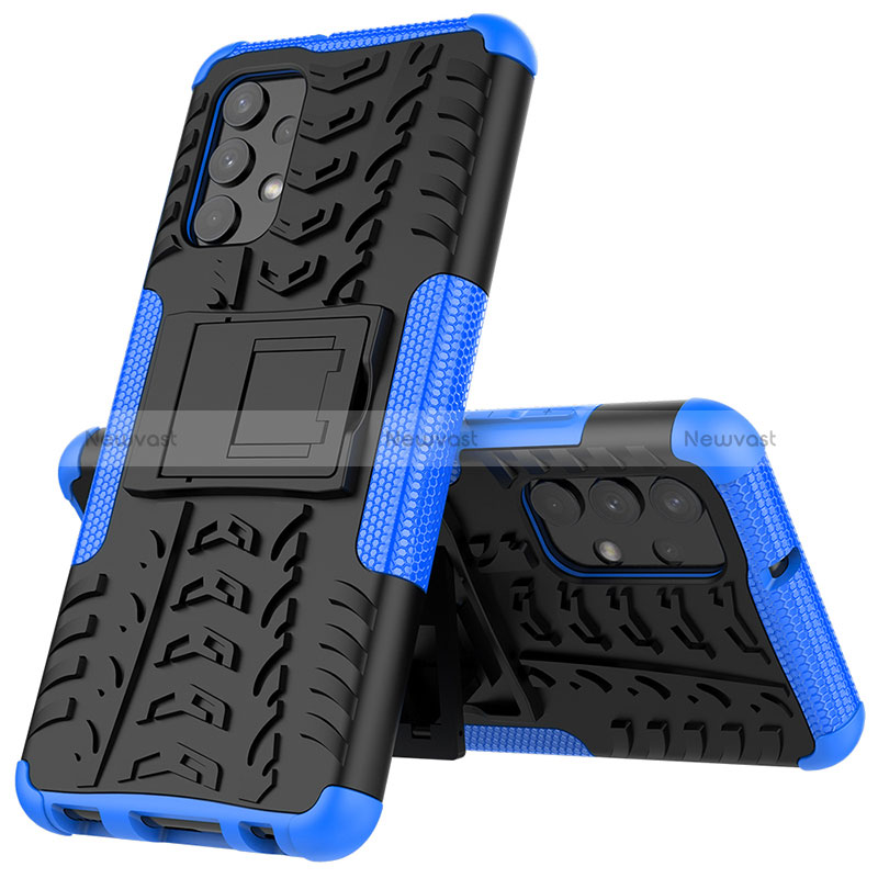 Silicone Matte Finish and Plastic Back Cover Case with Stand JX1 for Samsung Galaxy A32 5G Blue
