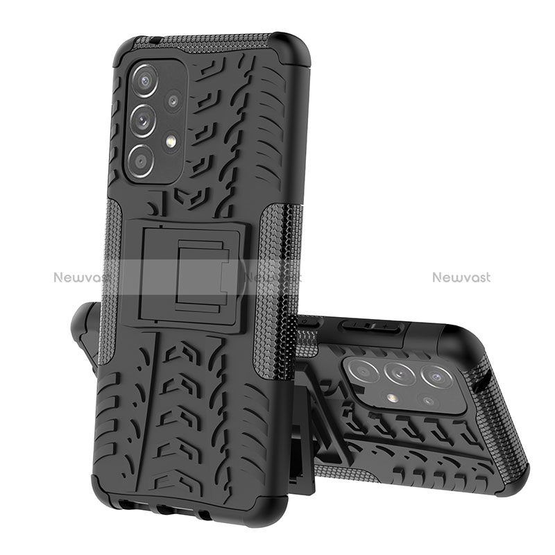 Silicone Matte Finish and Plastic Back Cover Case with Stand JX1 for Samsung Galaxy A33 5G Black