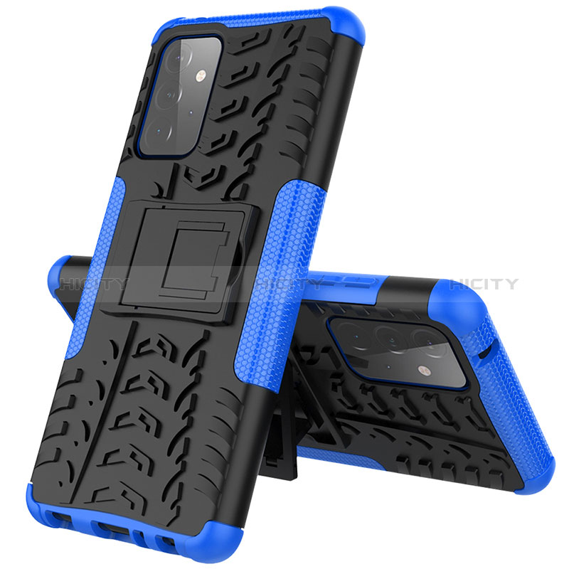 Silicone Matte Finish and Plastic Back Cover Case with Stand JX1 for Samsung Galaxy A72 4G Blue