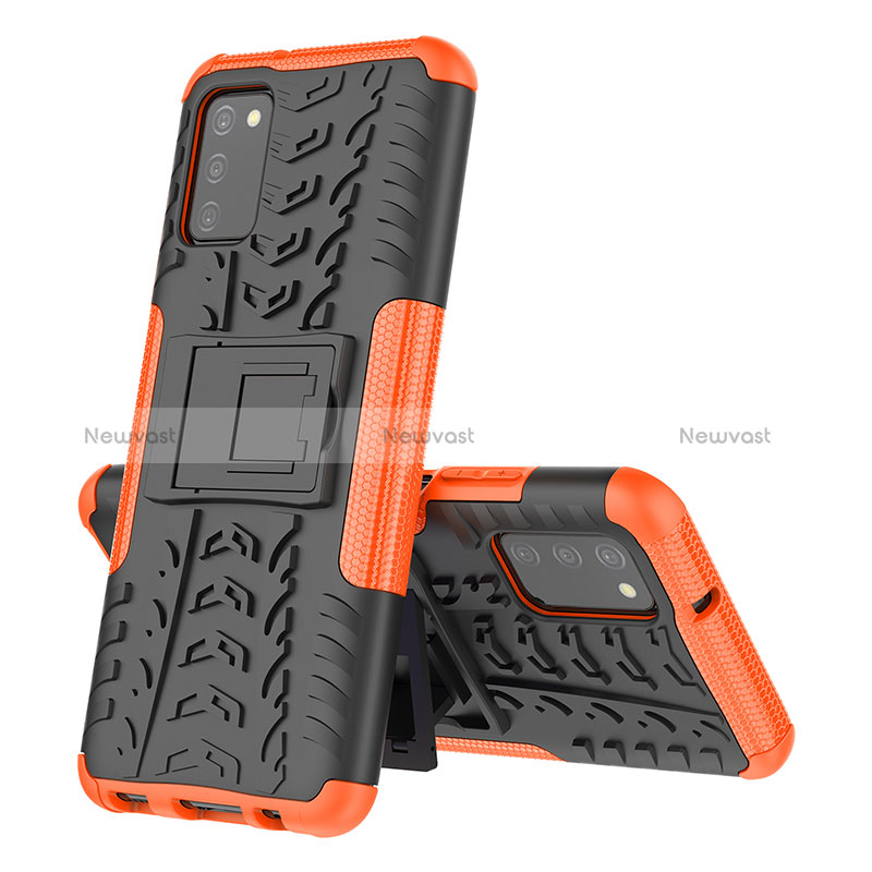 Silicone Matte Finish and Plastic Back Cover Case with Stand JX1 for Samsung Galaxy M02s Orange