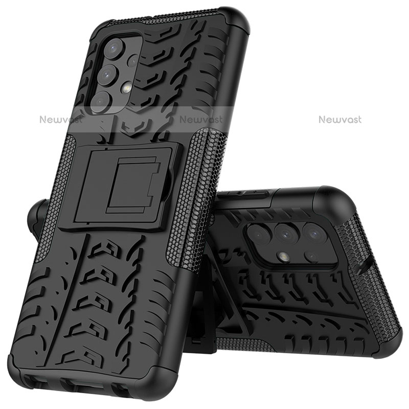 Silicone Matte Finish and Plastic Back Cover Case with Stand JX1 for Samsung Galaxy M32 5G Black