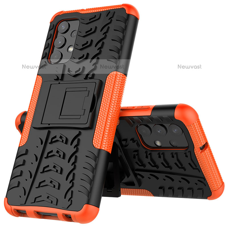 Silicone Matte Finish and Plastic Back Cover Case with Stand JX1 for Samsung Galaxy M32 5G Orange