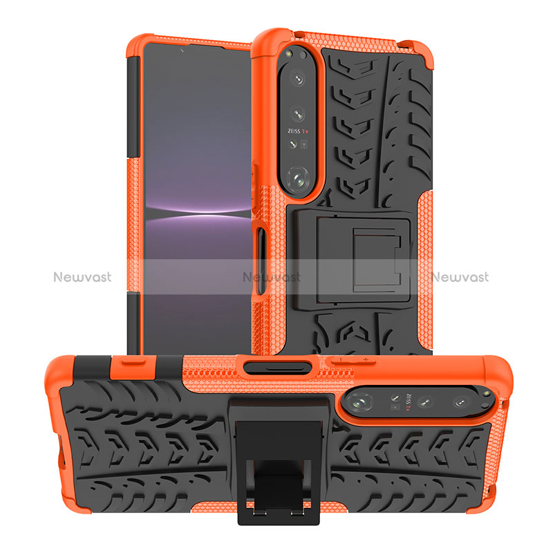 Silicone Matte Finish and Plastic Back Cover Case with Stand JX1 for Sony Xperia 1 IV Orange