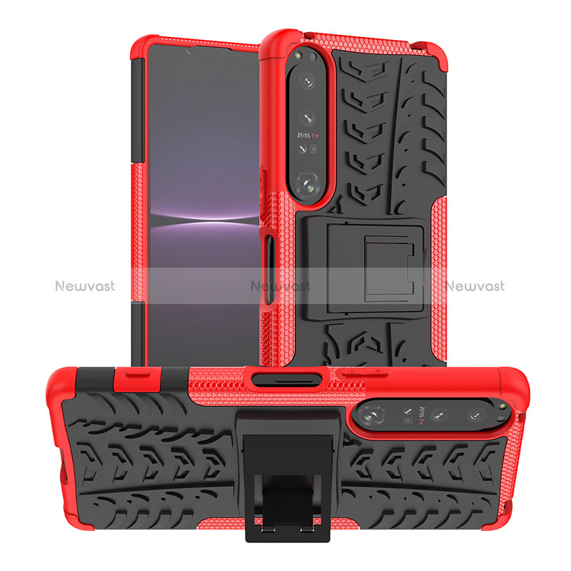 Silicone Matte Finish and Plastic Back Cover Case with Stand JX1 for Sony Xperia 1 IV SO-51C Red