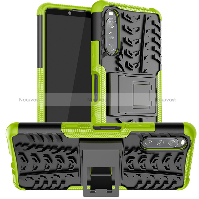 Silicone Matte Finish and Plastic Back Cover Case with Stand JX1 for Sony Xperia 10 III Lite Green