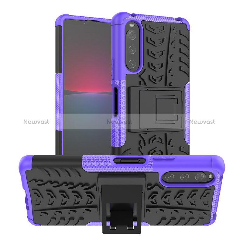 Silicone Matte Finish and Plastic Back Cover Case with Stand JX1 for Sony Xperia 10 IV Purple