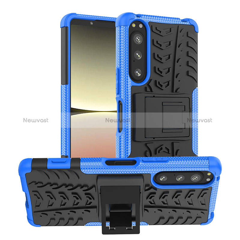 Silicone Matte Finish and Plastic Back Cover Case with Stand JX1 for Sony Xperia 5 IV Blue