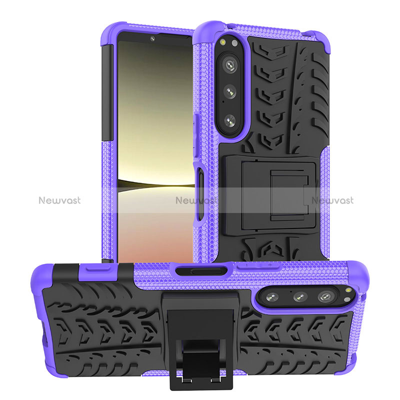Silicone Matte Finish and Plastic Back Cover Case with Stand JX1 for Sony Xperia 5 IV Purple