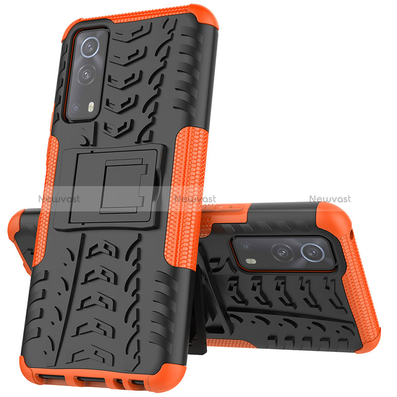 Silicone Matte Finish and Plastic Back Cover Case with Stand JX1 for Vivo iQOO Z3 5G Orange