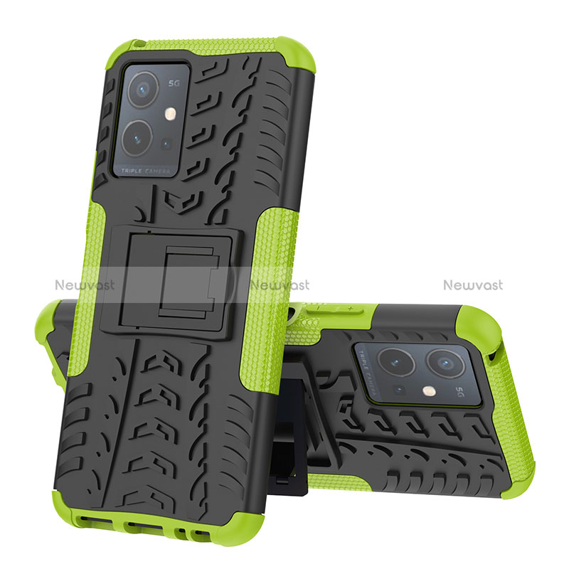 Silicone Matte Finish and Plastic Back Cover Case with Stand JX1 for Vivo iQOO Z6 5G Green