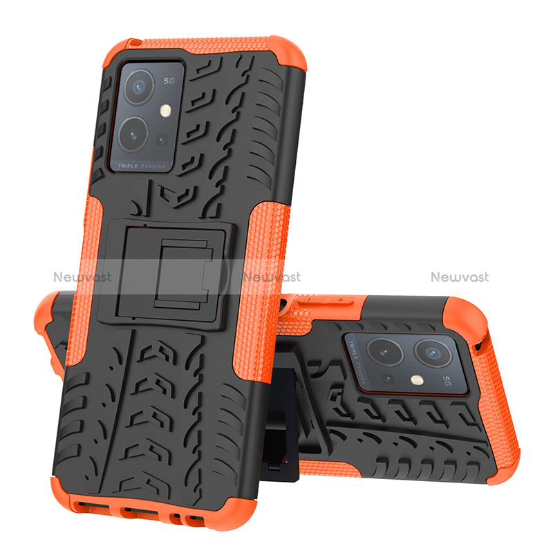 Silicone Matte Finish and Plastic Back Cover Case with Stand JX1 for Vivo iQOO Z6 5G Orange