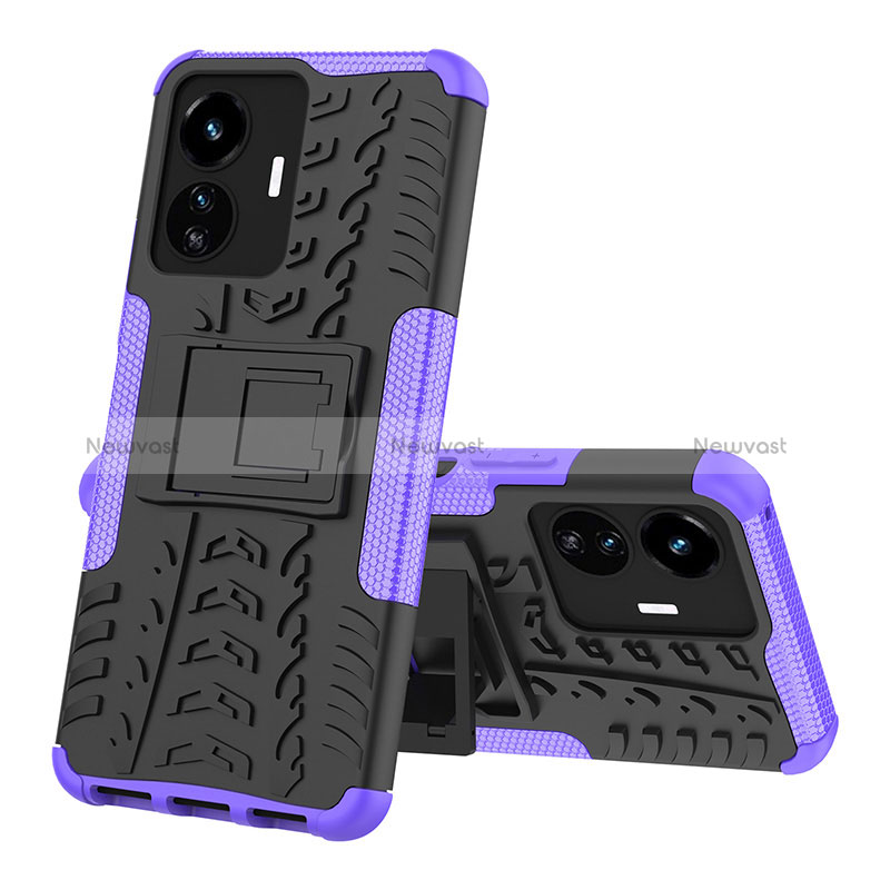 Silicone Matte Finish and Plastic Back Cover Case with Stand JX1 for Vivo iQOO Z6 Lite 5G Purple