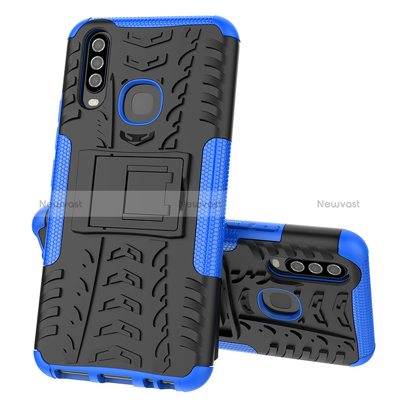 Silicone Matte Finish and Plastic Back Cover Case with Stand JX1 for Vivo Y11 Blue