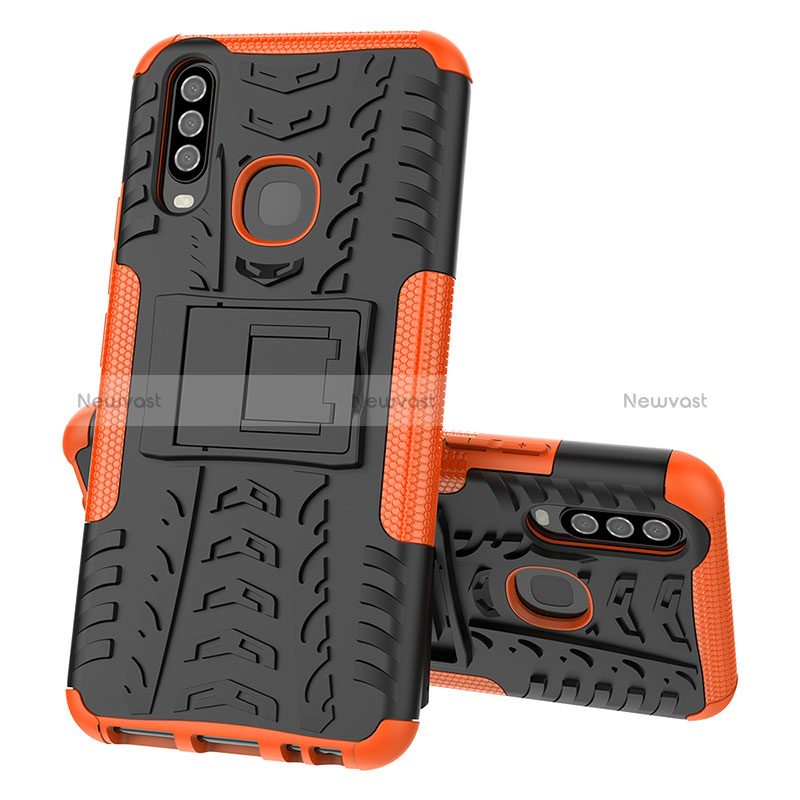 Silicone Matte Finish and Plastic Back Cover Case with Stand JX1 for Vivo Y11 Orange