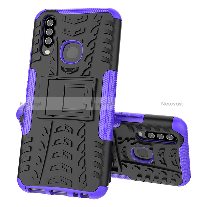 Silicone Matte Finish and Plastic Back Cover Case with Stand JX1 for Vivo Y11 Purple