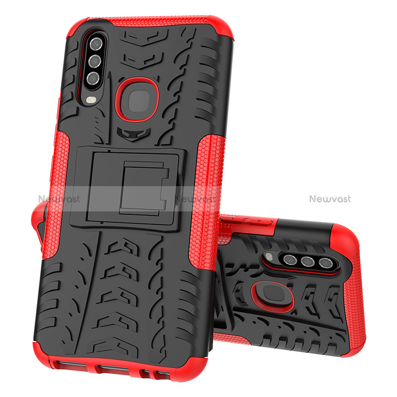 Silicone Matte Finish and Plastic Back Cover Case with Stand JX1 for Vivo Y11 Red