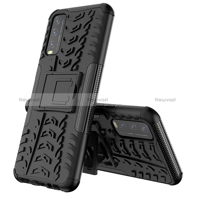 Silicone Matte Finish and Plastic Back Cover Case with Stand JX1 for Vivo Y11s