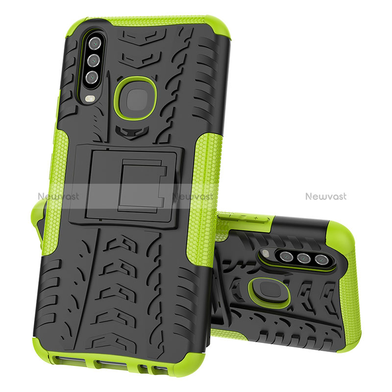 Silicone Matte Finish and Plastic Back Cover Case with Stand JX1 for Vivo Y12 Green